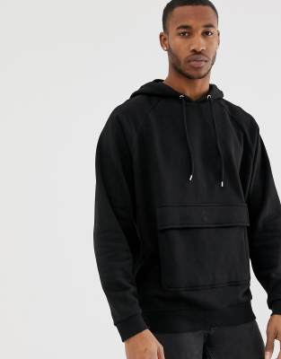 ASOS DESIGN - Oversized hoodie in zwart met zak voor plattegrond