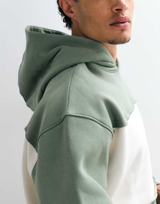 ASOS DESIGN oversized hoodie med paneler og rå kant i khaki, 3 af 5