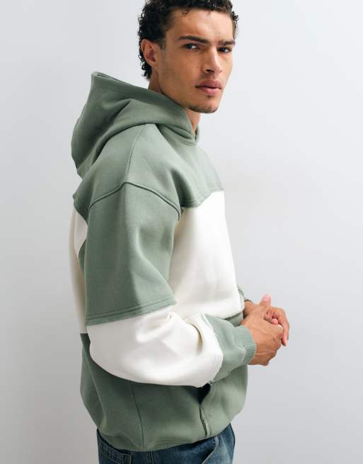 ASOS DESIGN oversized hoodie med paneler og rå kant i khaki, 4 af 5