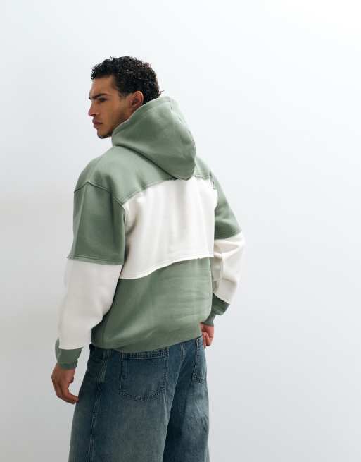 ASOS DESIGN oversized hoodie med paneler og rå kant i khaki, 5 af 5