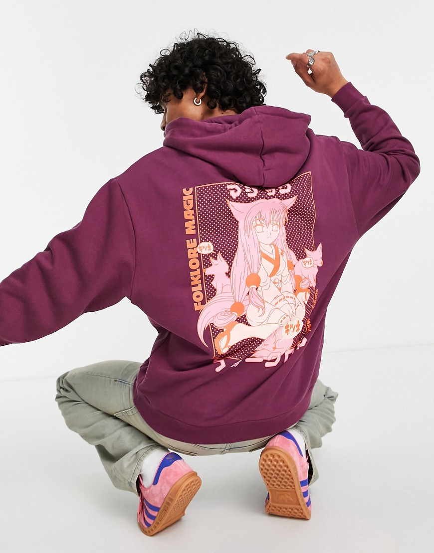 ASOS DESIGN - Oversized hoodie met anime-print op de rug in paars