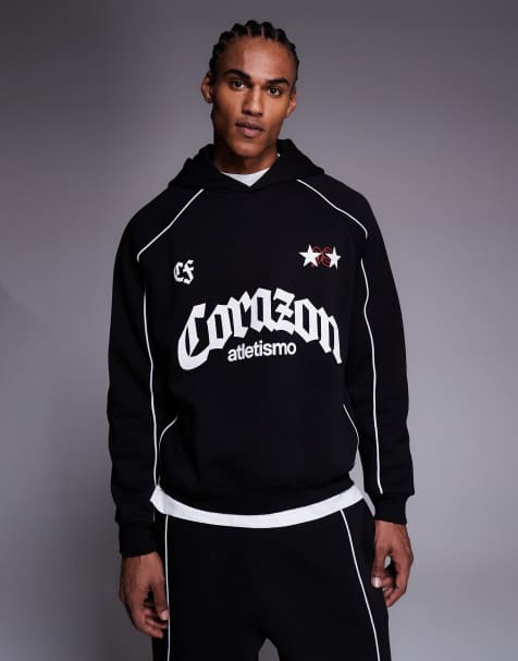 ASOS DESIGN - Oversized hoodie met biezen en print in zwart - view 1