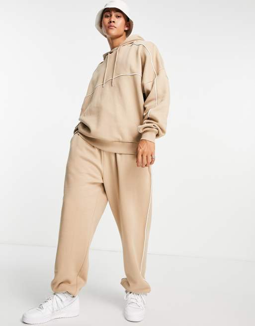 ASOS DESIGN - Oversized hoodie met biezen in beige, deel van co-ord set 
