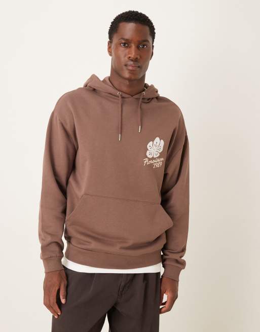ASOS DESIGN - Oversized hoodie met bloemenprint in bruin
