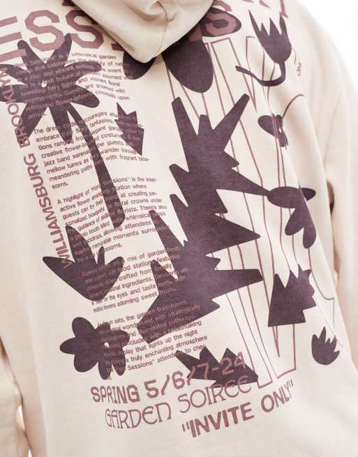 ASOS DESIGN - Oversized hoodie met bloemenprint in grijs, 3 van 4