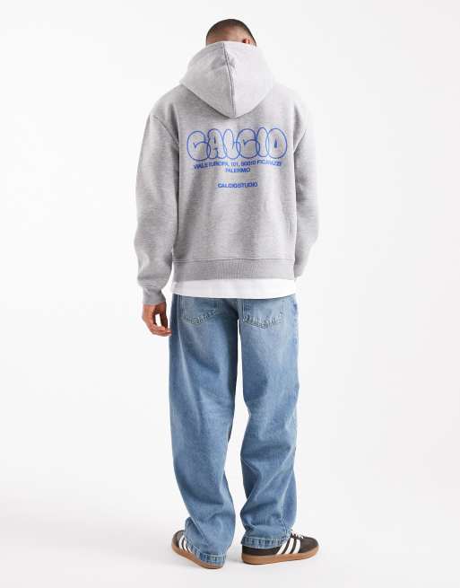 ASOS DESIGN - Oversized hoodie met bolle print in gemêleerd grijs, 3 van 5