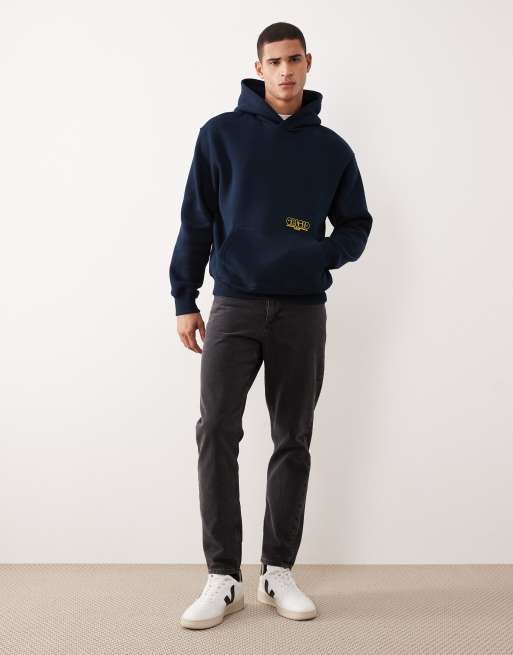 ASOS DESIGN - Oversized hoodie met bolle tekstprint in marineblauw, 2 van 5
