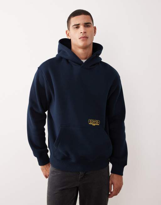 ASOS DESIGN - Oversized hoodie met bolle tekstprint in marineblauw, 3 van 5