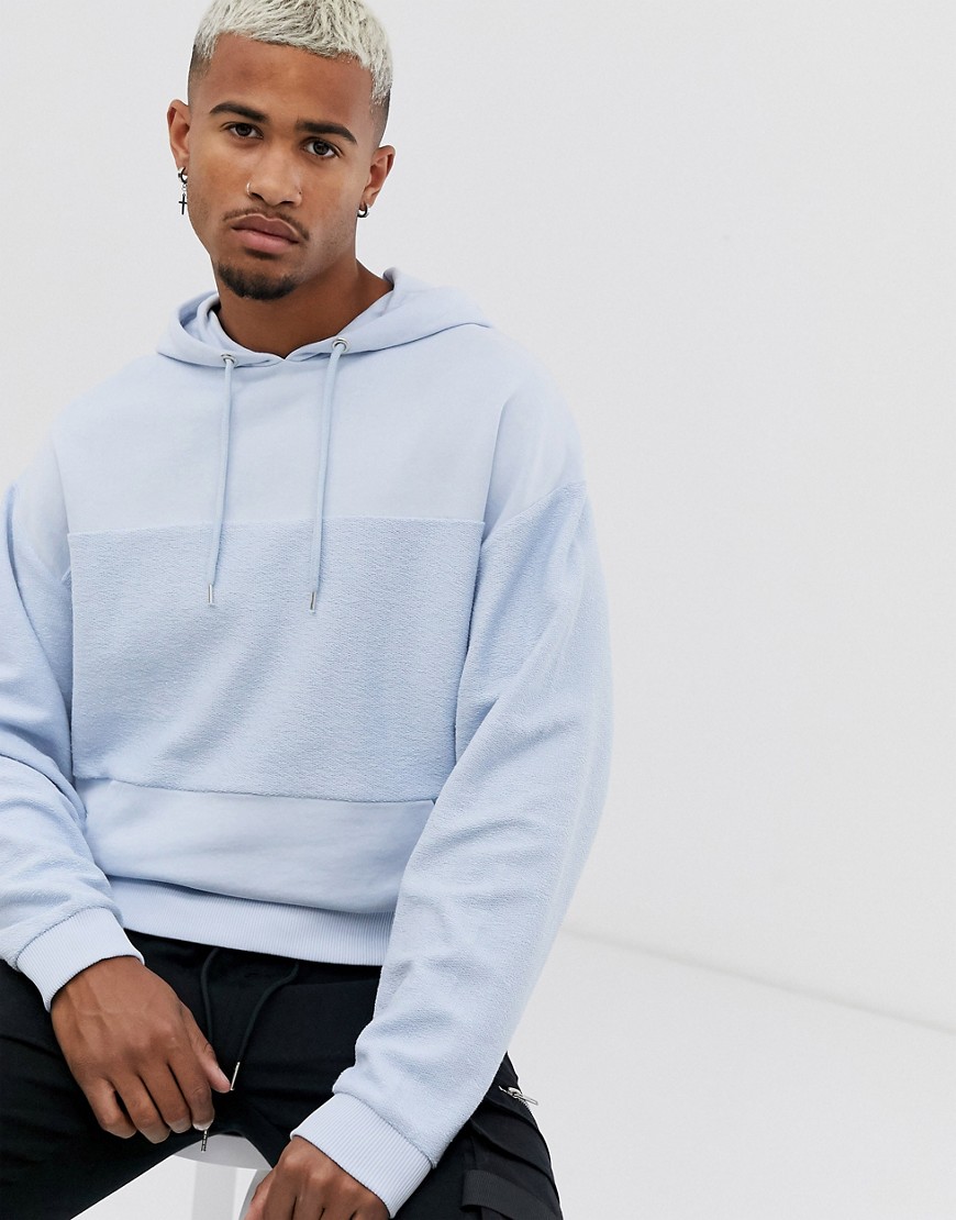 ASOS DESIGN - Oversized hoodie met contrasterend inzetstuk in lichtblauw