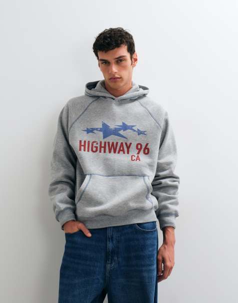 ASOS DESIGN oversized hoodie met contrasterende coverstitch en pigmentprint in grijs - view 1