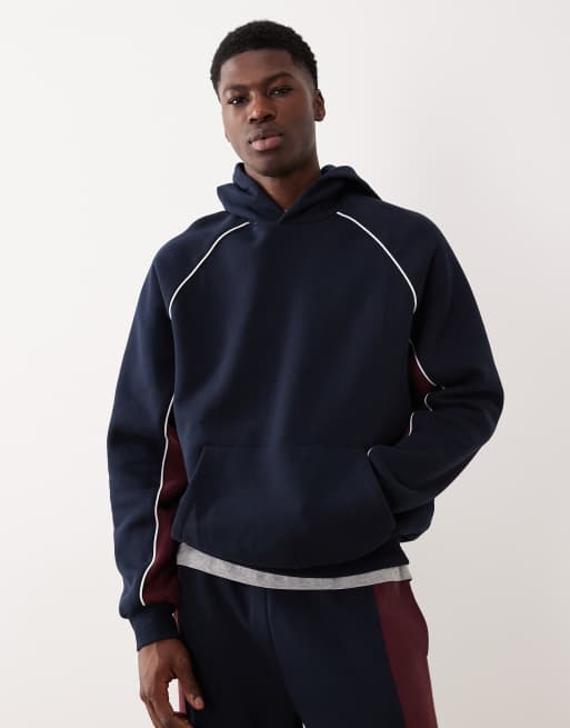 ASOS DESIGN - Oversized hoodie met 'cut-and-sew' in marineblauw, deel van co-ord set
