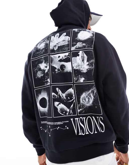 ASOS DESIGN - Oversized hoodie met fotografische ruimteprint in zwart