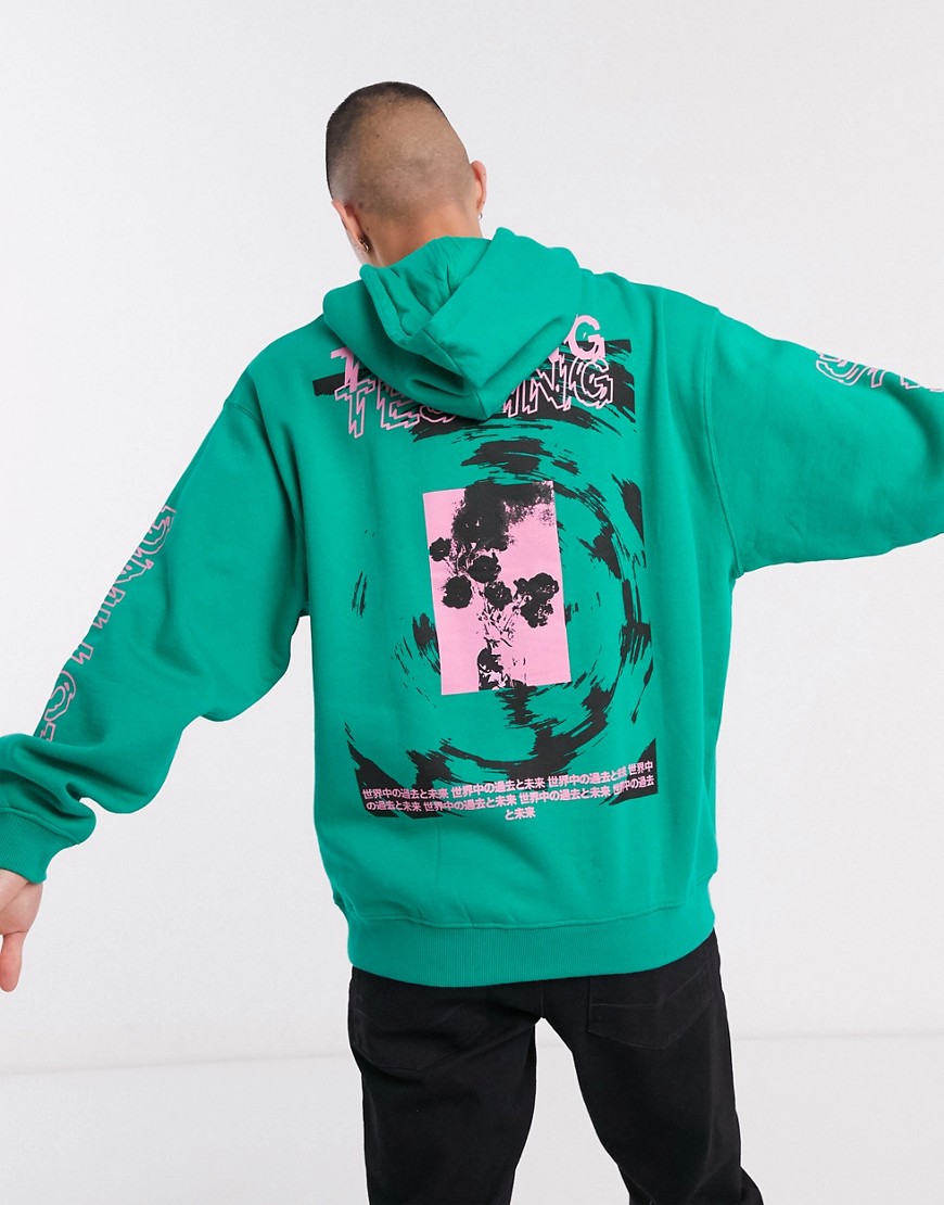 ASOS DESIGN - Oversized hoodie met gekleurde print-Groen