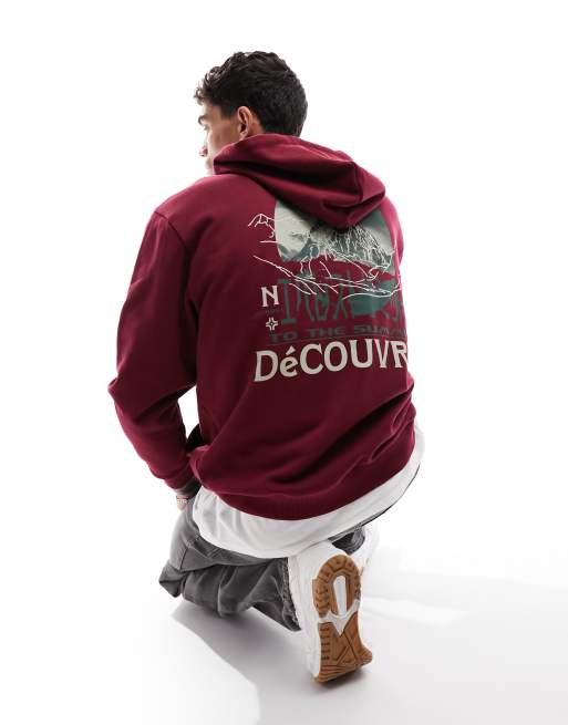 ASOS DESIGN - Oversized hoodie met grote print op de achterkant in bordeauxrood