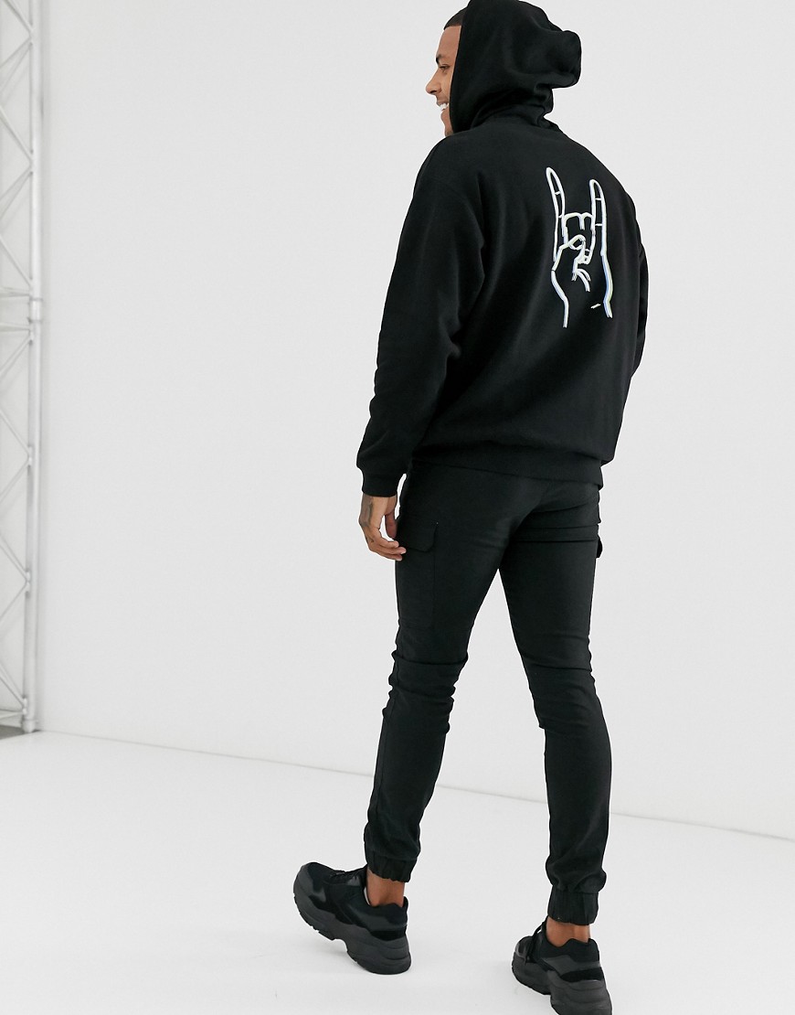ASOS DESIGN - Oversized hoodie met handprint op de achterkant-Zwart