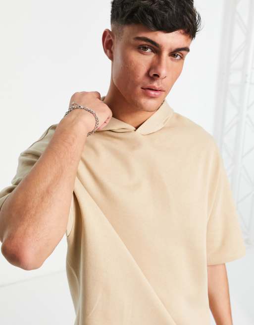ASOS DESIGN - Oversized hoodie met korte mouwen in bruin met wassing , 2 van 4