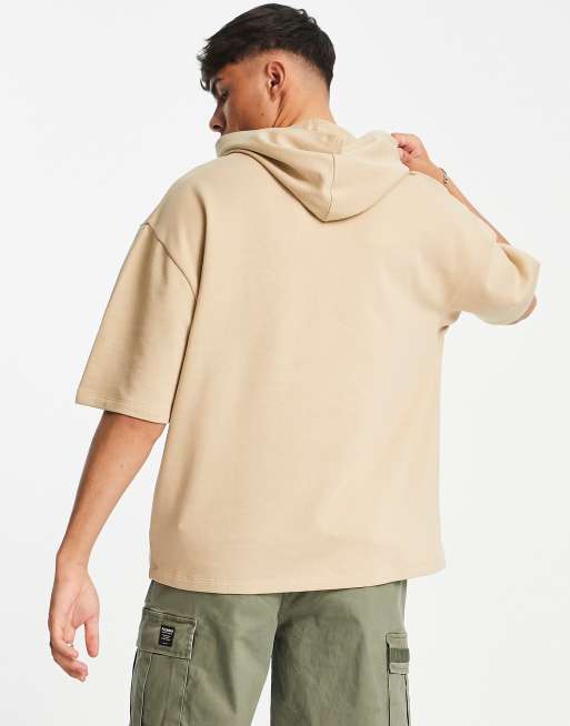 ASOS DESIGN - Oversized hoodie met korte mouwen in bruin met wassing , 3 van 4