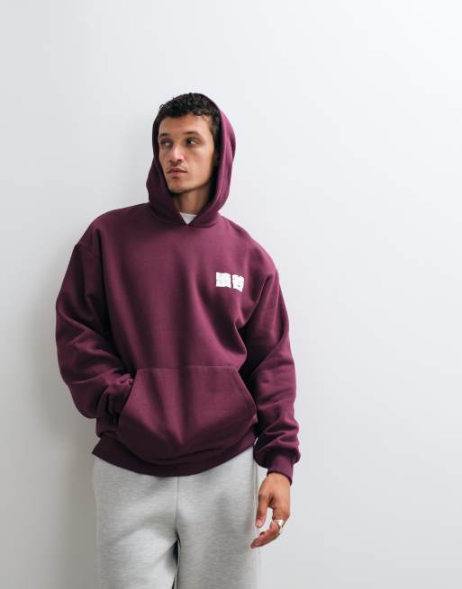 ASOS DESIGN oversized hoodie met logo in bordeauxrood met puffprint, 2 van 5