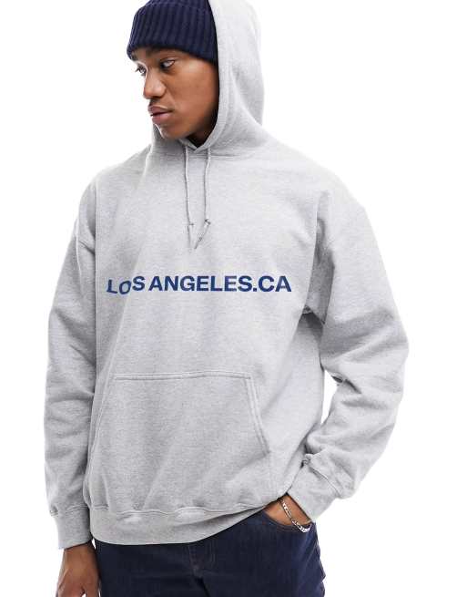 ASOS DESIGN - Oversized hoodie met Los Angeles-tekstprint in grijs