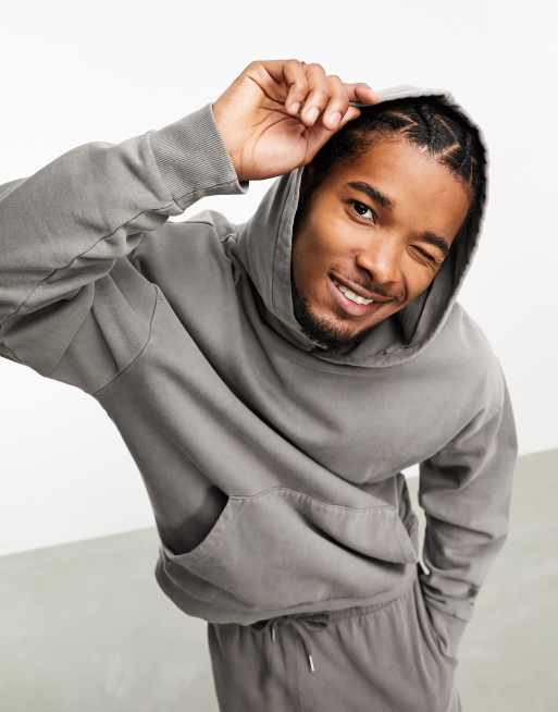 ASOS DESIGN - Oversized hoodie met overdye wassing in grijs, deel van co-ord set