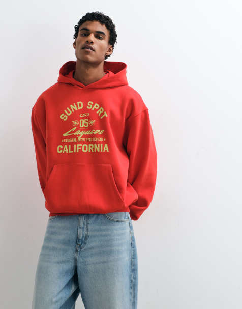 ASOS DESIGN oversized hoodie met pigmentprint op de voorkant in rood - view 1
