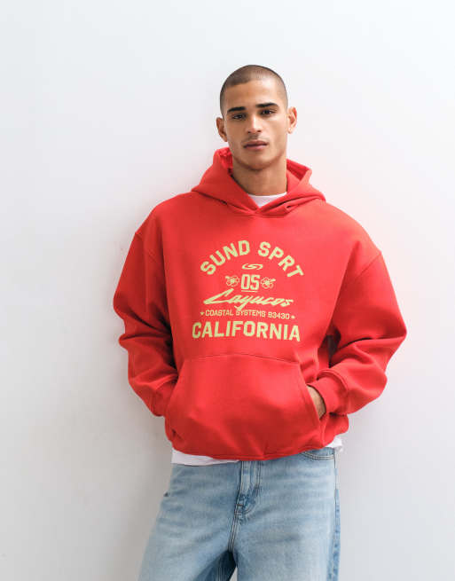 ASOS DESIGN oversized hoodie met pigmentprint op de voorkant in rood, 2 van 5