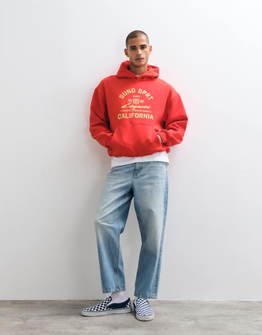 ASOS DESIGN oversized hoodie met pigmentprint op de voorkant in rood, 4 van 5