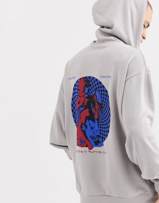 ASOS DESIGN - Oversized hoodie met print achterop in grijs