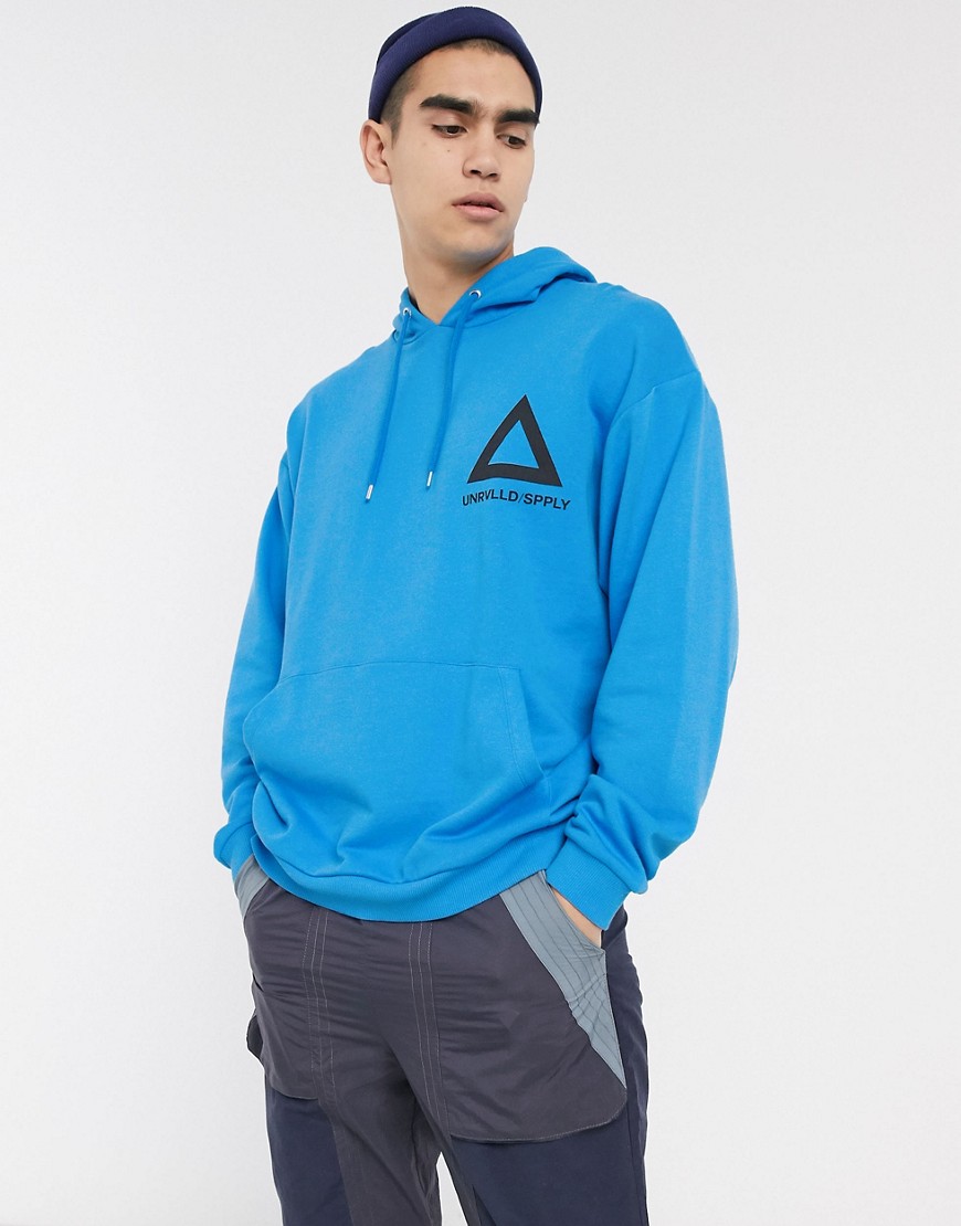 ASOS DESIGN - Oversized hoodie met print in felblauw