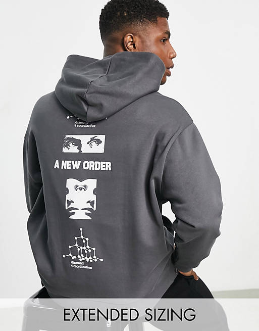 Omgekeerde Zuidelijk Sluier ASOS DESIGN - Oversized hoodie met print op de achterkant in antraciet |  ASOS