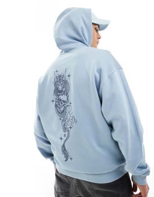 ASOS DESIGN - Oversized hoodie met print op de achterkant in blauw
