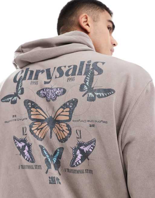 ASOS DESIGN - Oversized hoodie met print op de achterkant in bruin met wassing