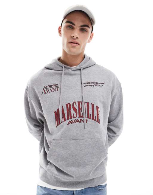 ASOS DESIGN - Oversized hoodie met print op de borst in gemêleerd grijs