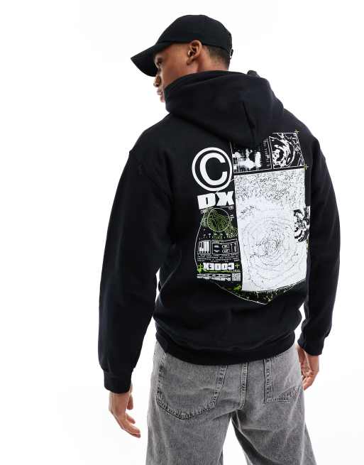 ASOS DESIGN - Oversized hoodie met print op de voor- en achterkant in zwart 
