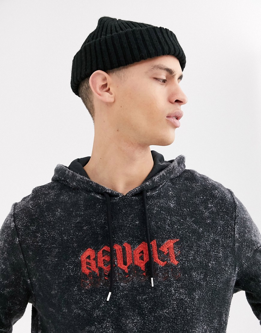 ASOS DESIGN - Oversized hoodie met 'revolt'-sloganprint in acid wash zwart