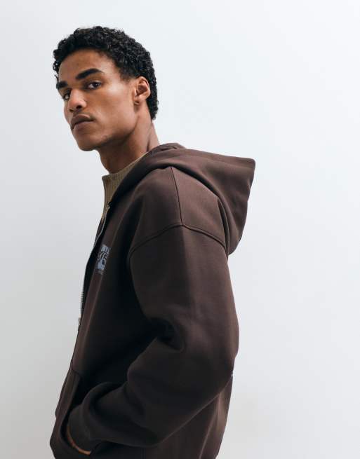 ASOS DESIGN oversized hoodie met rits en print in bruin, 5 van 5