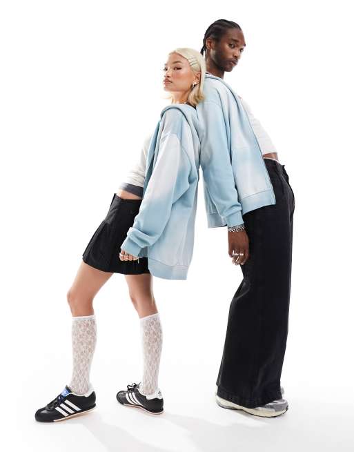 ASOS DESIGN - Oversized hoodie met rits in blauw met wassing
