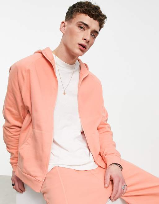ASOS DESIGN - Oversized hoodie met ritssluiting en panden in pasteloranje, deel van co-ord set