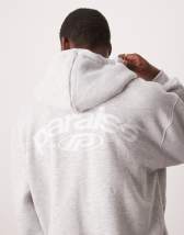 ASOS DESIGN oversized zip up hoodie with print details in heather gray