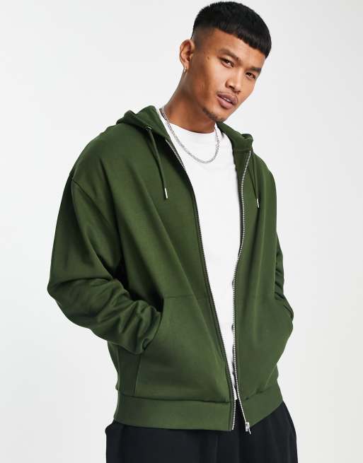 ASOS DESIGN - Oversized hoodie met ritssluiting in donkergroen