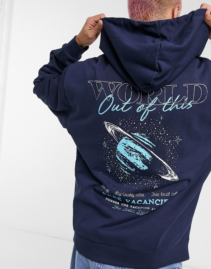 ASOS DESIGN - Oversized hoodie met ruimteprint op de achterkant-Marineblauw
