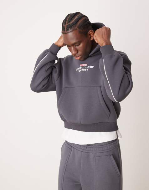 ASOS DESIGN - Oversized hoodie met verlaagde schouders en bies en print in antracietgrijs - view 1