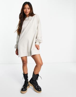 ASOS DESIGN oversized hoodie mini sweats dress in stone | ASOS