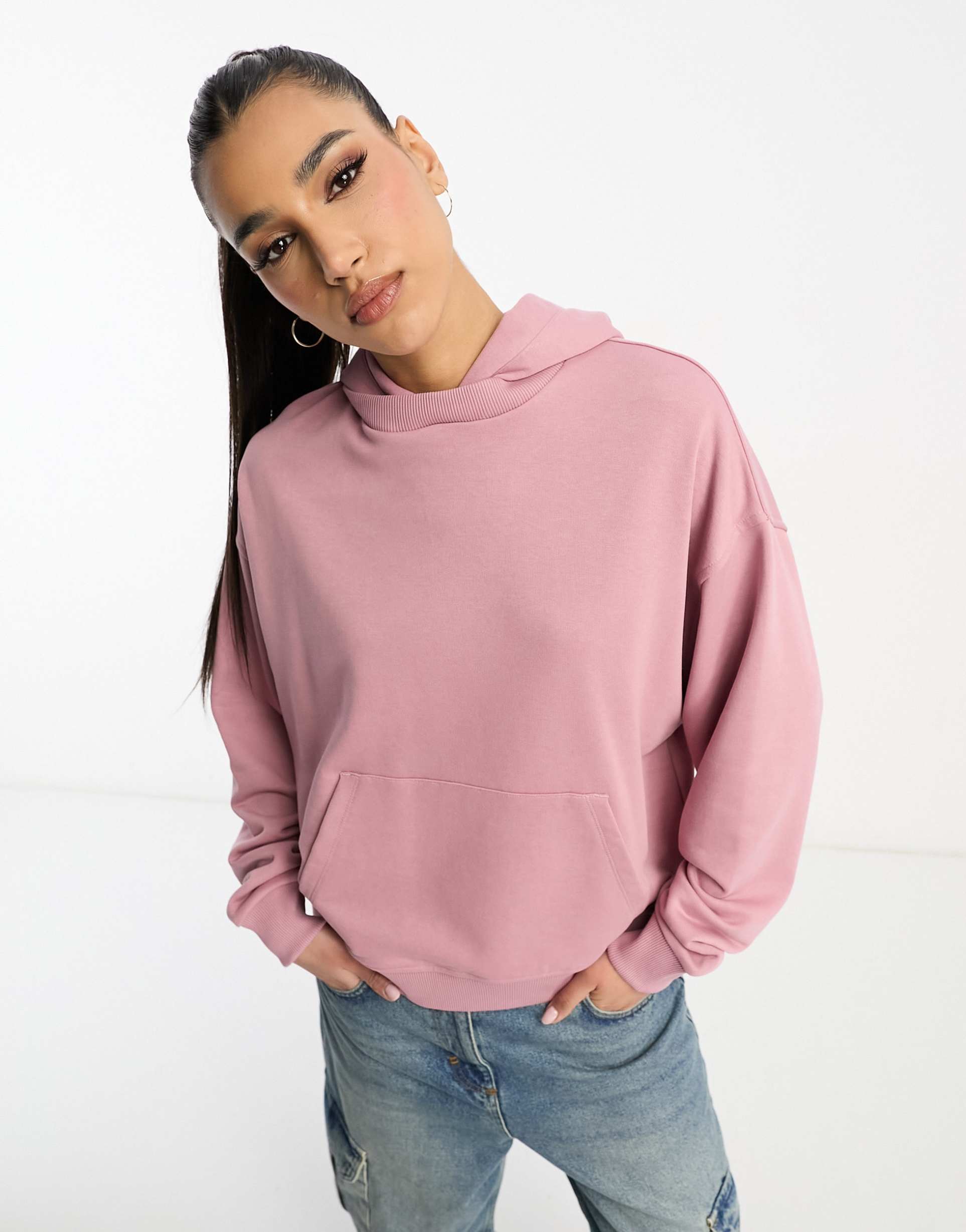 asos design oversized hoodie sweatshirt hybrid in vintage pink