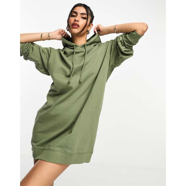 ASOS DESIGN oversized hoodie sweatshirt mini dress in khaki ASOS