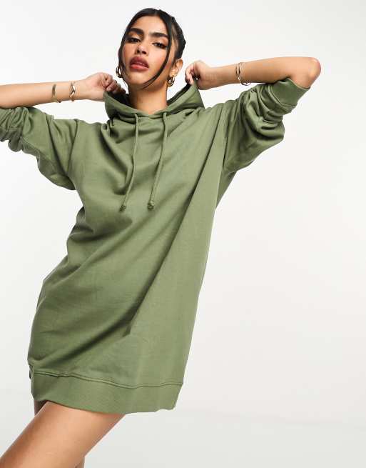 ASOS DESIGN oversized hoodie sweatshirt mini dress in khaki | ASOS