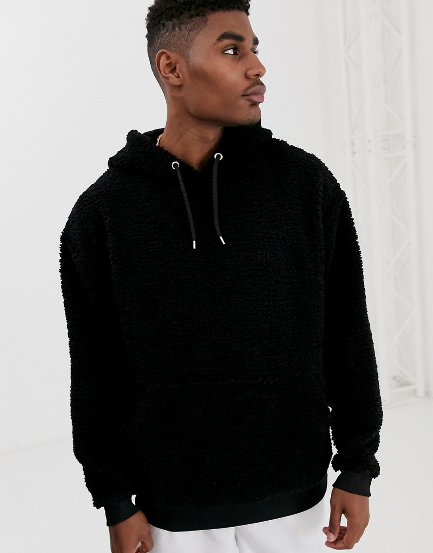 ASOS DESIGN - Oversized hoodie van borg in zwart