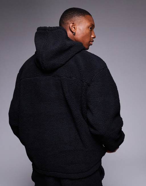 ASOS DESIGN - Oversized hoodie van borg in zwart