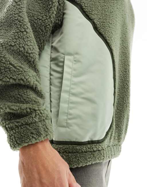 ASOS DESIGN - Oversized hoodie van borg met nylon zakdetail in groen, 3 van 4