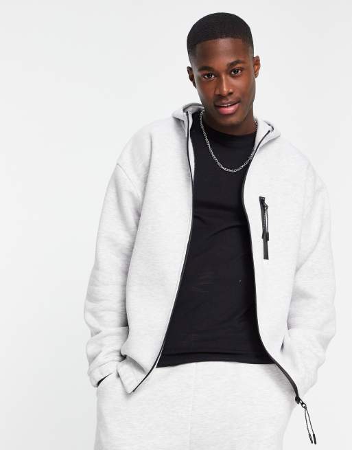ASOS DESIGN - Oversized hoodie van co-ord set met sportieve rits in gemêleerd wit